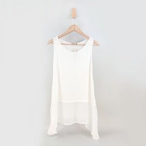 Made in Italy Sleeveless Tunic Womens OS White Layered Sharkbite Hem Lagenlook